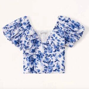 Abercrombie - Blue Floral Puff Sleeve Poplin Top - Like New (spring favorite!)